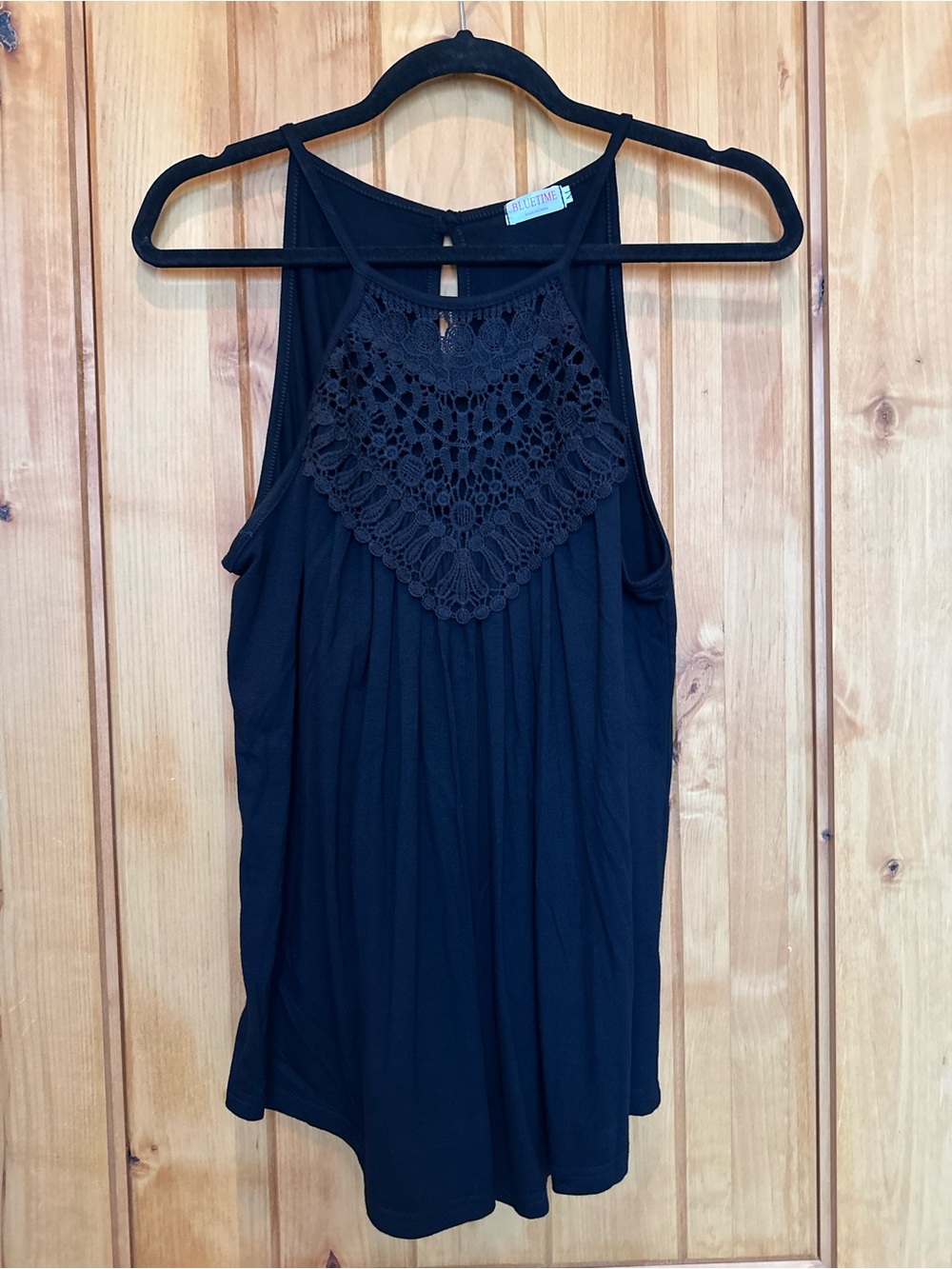 Boutique Crochet-Front Black Tank Top